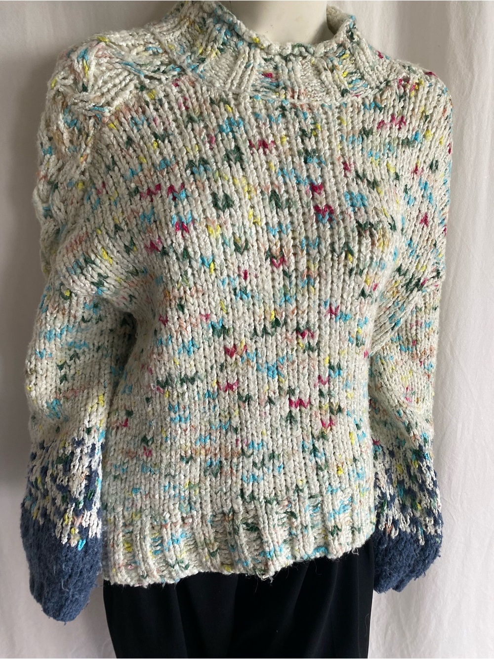 Anthropologie Confetti Chunky Knit Wool Alpaca Sweater M Colorblock Cuffs